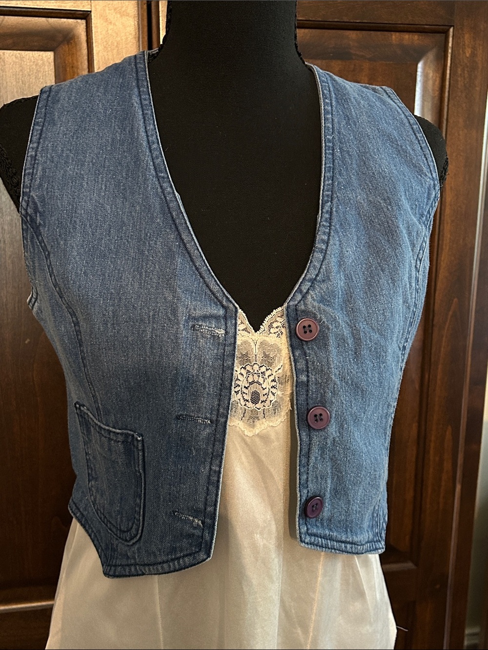 1970’s Rose Hips by Espirit Medium Wash Denim Belted Crop Vest